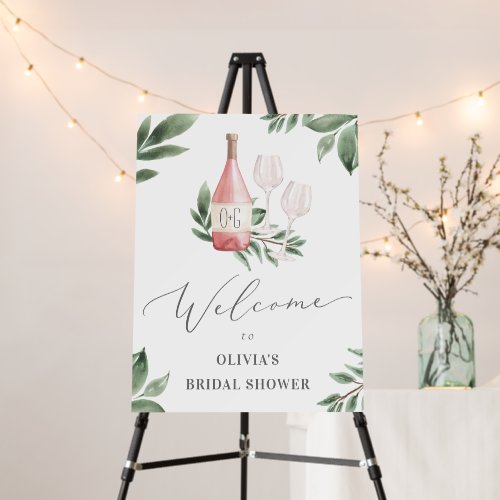 Rose Wine Botanical Bridal Shower Welcome Sign