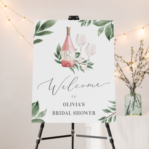 Rose Wine Botanical Bridal Shower Welcome Sign