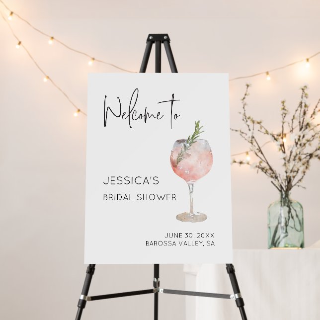 Rose Wine Cocktail Bridal Shower Welcome Sign (In Situ (Stand))