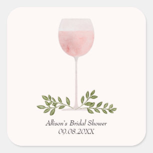Rosé Wine Glass Cheers Wedding or Shower Favor Square Sticker