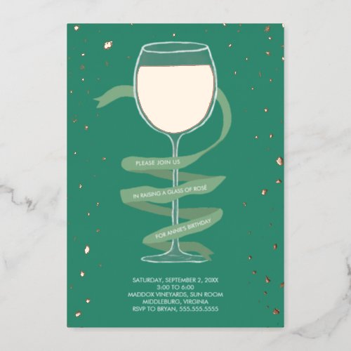 Ros Wine Glass Winery Adult Birthday Party Foil Invitation