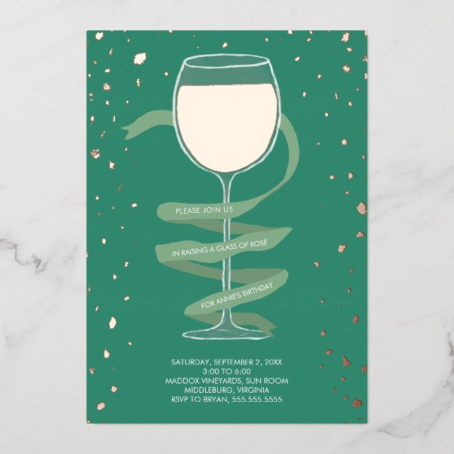 Rosé Wine Glass Winery Adult Birthday Party Foil Invitation (Front)