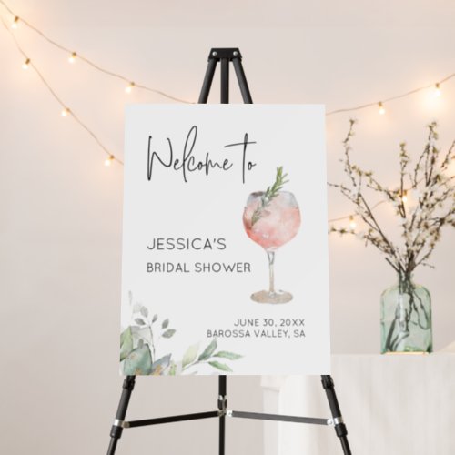 Rose Wine  Greenery Bridal Shower Welcome Sign