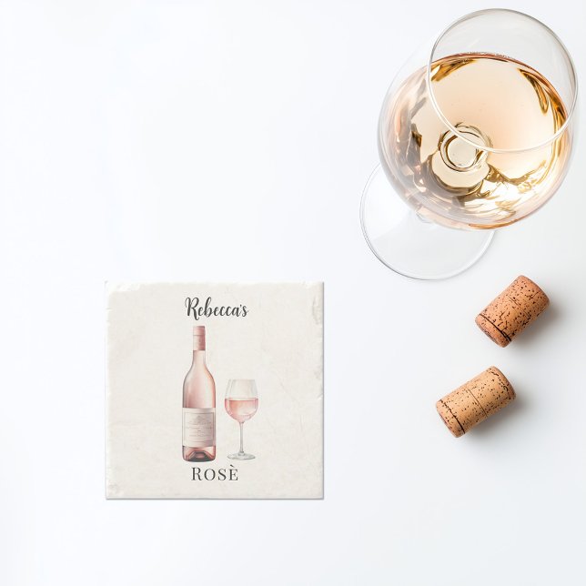 Rosé Wine Lover Coaster –  Personalized Wine  (personalized rosé wine coaster custom name)