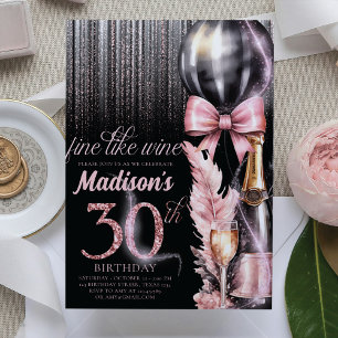 Rose Wine Luxury 30th Adult Birthday Invitation
