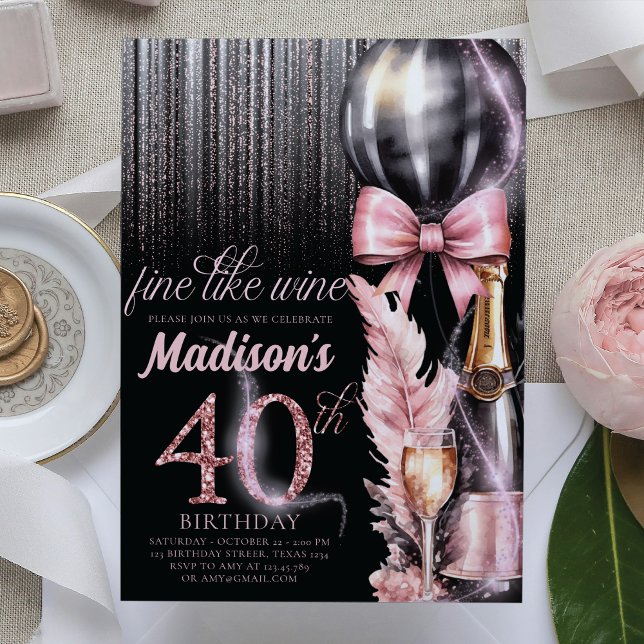 Rose Wine Luxury 40th Adult Birthday Invitation (Creator Uploaded)