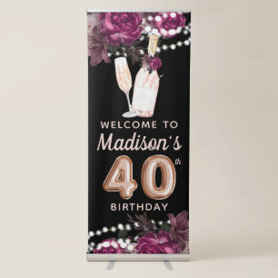 Rose Wine Luxury 40th Birthday Personalized Retractable Banner