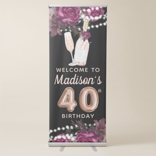 Rose Wine Luxury 40th Birthday Personalized Retractable Banner