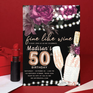 Rose Wine Luxury 50th Birthday Invitation