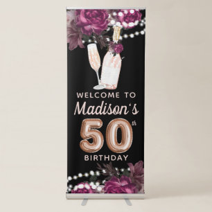 Rose Wine Luxury 50th Birthday Personalized Retractable Banner