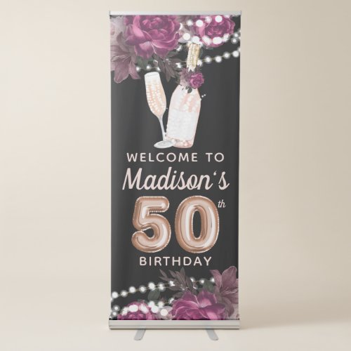Rose Wine Luxury 50th Birthday Personalized Retractable Banner