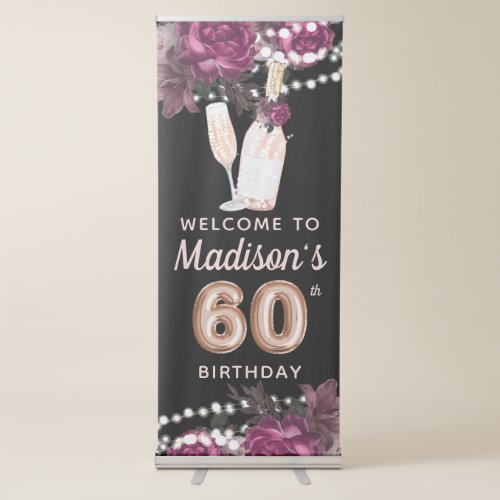 Rose Wine Luxury 60th Birthday Personalized Retractable Banner