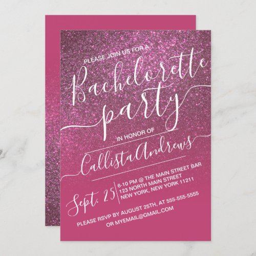 Rose Wine Pink Sparkly Glitter Ombre Bachelorette Invitation