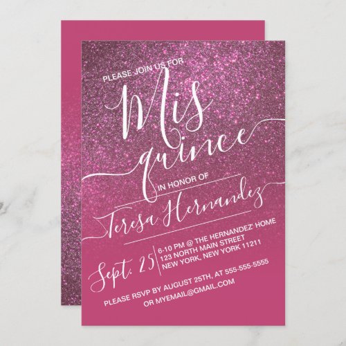 Rose Wine Pink Sparkly Glitter Ombre Quinceaera Invitation