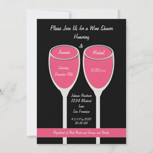 Rose Wine Shower or Bridal Shower Invitation