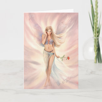 "Rose" Winged Fairy with a Red Rose Greeting Card