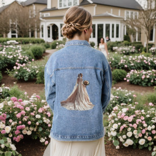 Rose Winter Wedding Bride Golden Elegant Party Denim Jacket