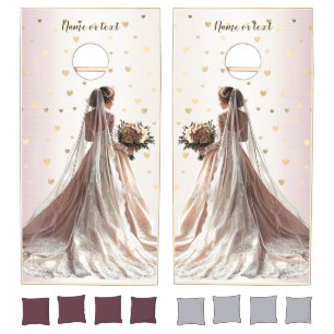 Rose Winter Wedding Bride Golden Shiny Heart Party Cornhole Set