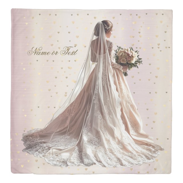 Rose Winter Wedding Bride Golden Shiny Heart Party Duvet Cover (Front)