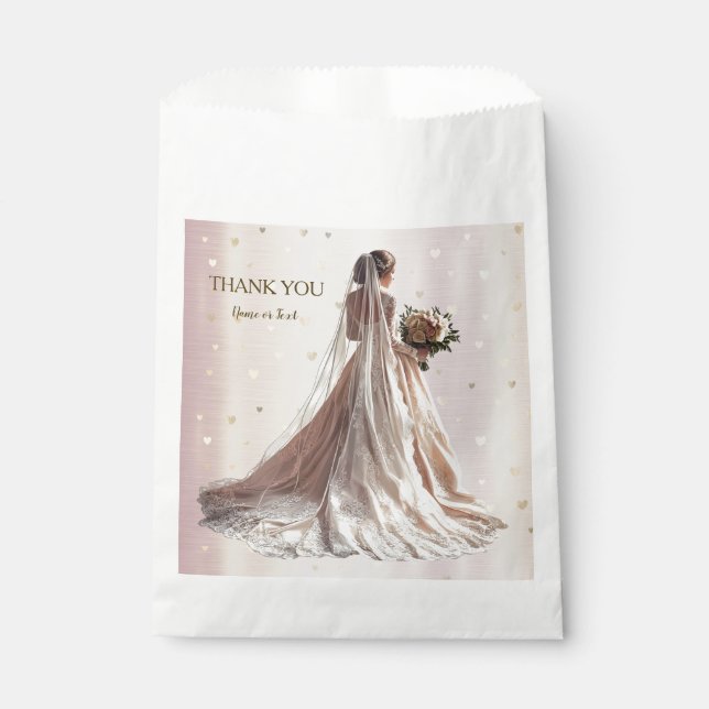 Rose Winter Wedding Bride Golden Shiny Heart Party Favor Bag (Front)