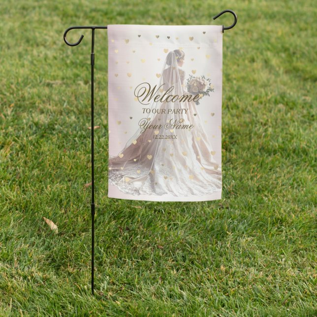 Rose Winter Wedding Bride Golden Shiny Heart Party Garden Flag (In SItu)