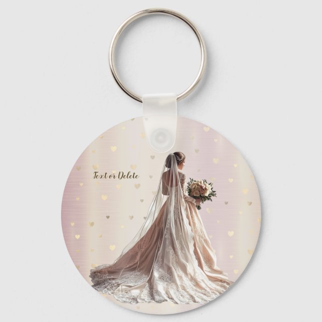 Rose Winter Wedding Bride Golden Shiny Heart Party Keychain (Front)
