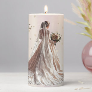 Rose Winter Wedding Bride Golden Shiny Heart Party Pillar Candle