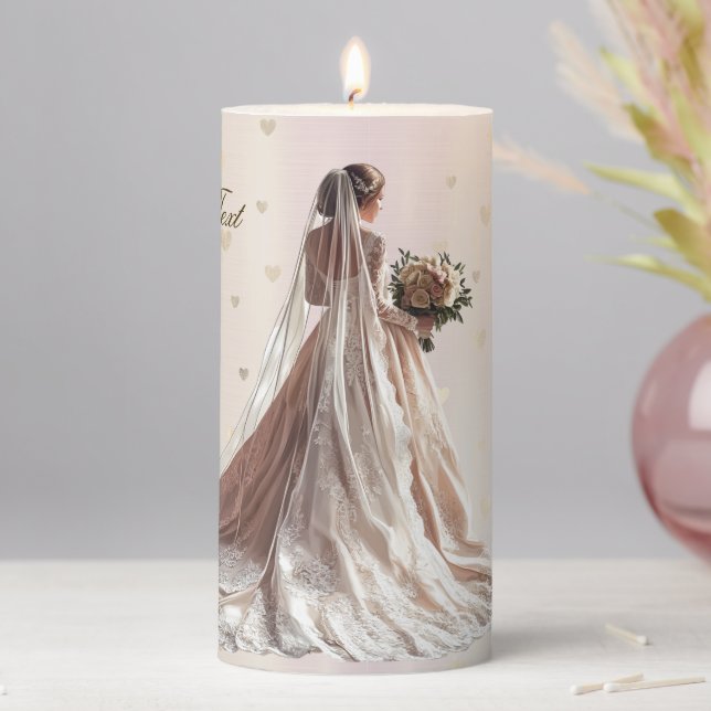 Rose Winter Wedding Bride Golden Shiny Heart Party Pillar Candle (In Situ)