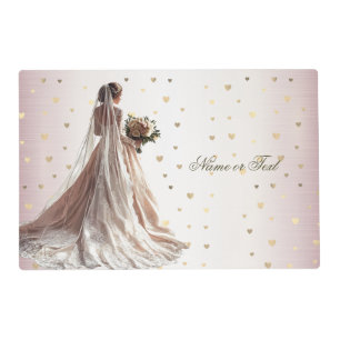 Rose Winter Wedding Bride Golden Shiny Heart Party Placemat