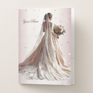 Rose Winter Wedding Bride Golden Shiny Heart Party Pocket Folder