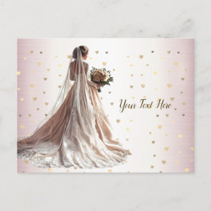 Rose Winter Wedding Bride Golden Shiny Heart Party Postcard