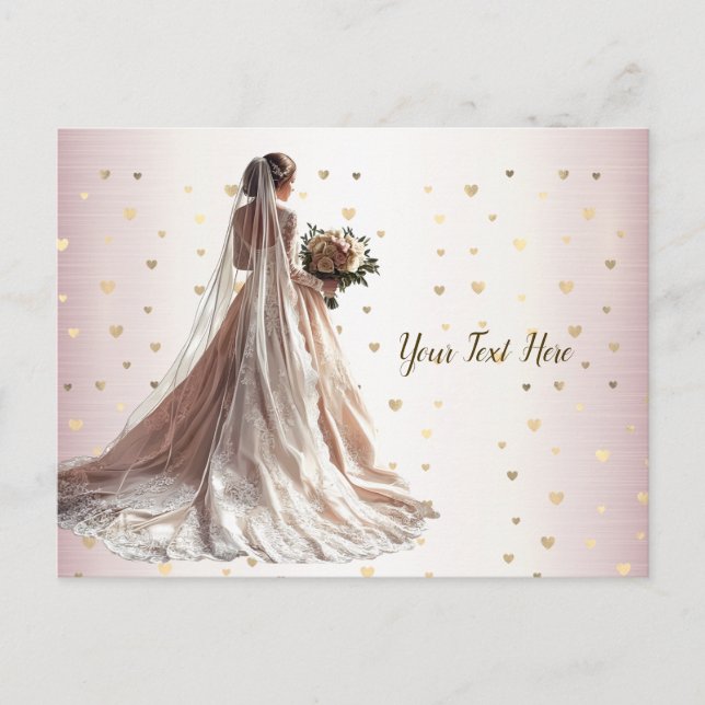 Rose Winter Wedding Bride Golden Shiny Heart Party Postcard (Front)