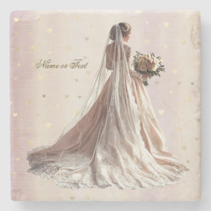 Rose Winter Wedding Bride Golden Shiny Heart Party Stone Coaster