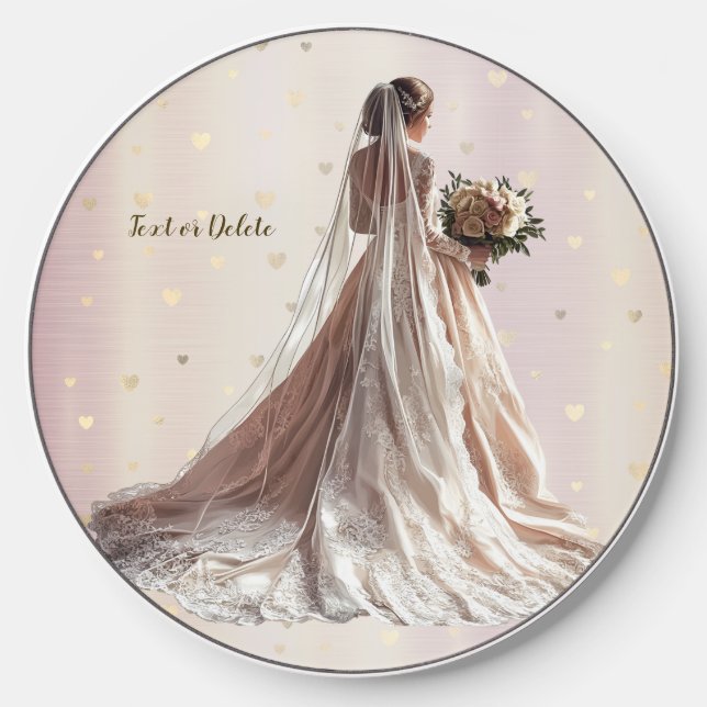 Rose Winter Wedding Bride Golden Shiny Heart Party Wireless Charger (Front)