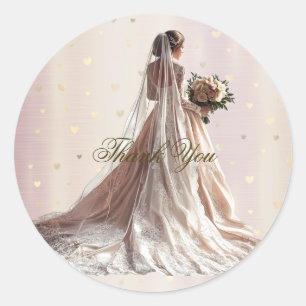 Rose Winter Wedding Bride Golden Shiny Hearts Classic Round Sticker