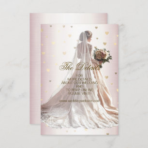 Rose Winter Wedding Bride Golden Shiny Hearts Enclosure Card