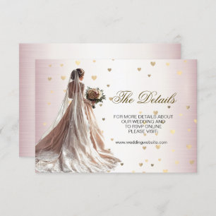 Rose Winter Wedding Bride Golden Shiny Hearts Enclosure Card