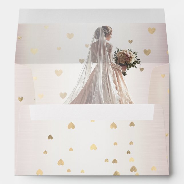 Rose Winter Wedding Bride Golden Shiny Hearts Envelope (Back (Bottom))