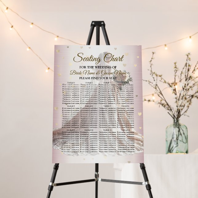 Rose Winter Wedding Bride Golden Shiny Hearts Foam Board (In Situ (Stand))