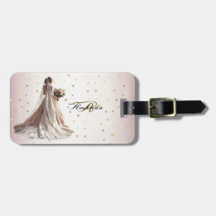 Rose Winter Wedding Bride Golden Shiny Hearts Luggage Tag
