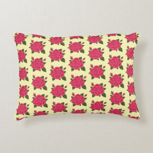 Rose with Buds Pale Yellow Accent Pillow