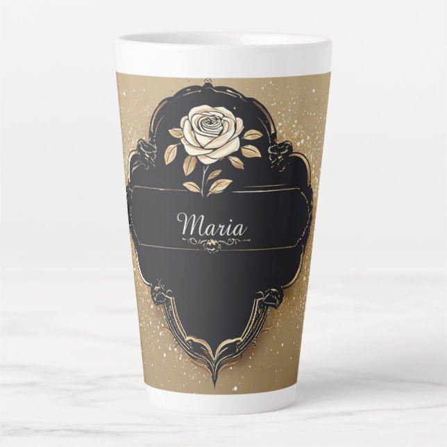 Rose with Golden Sparkling Details Latte Mug (Front)