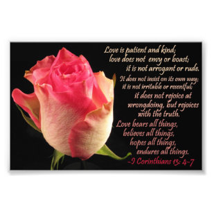Rose with I Cor. 13: 4-7 Photo Print