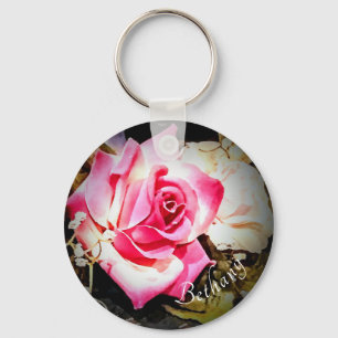 Rose with Name Keychain