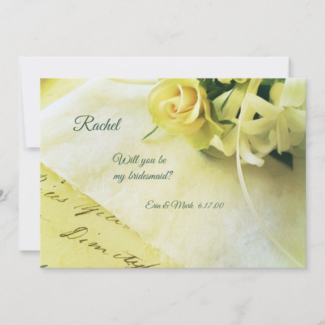 Rose with ribbon on old handwriting invitation (Front)