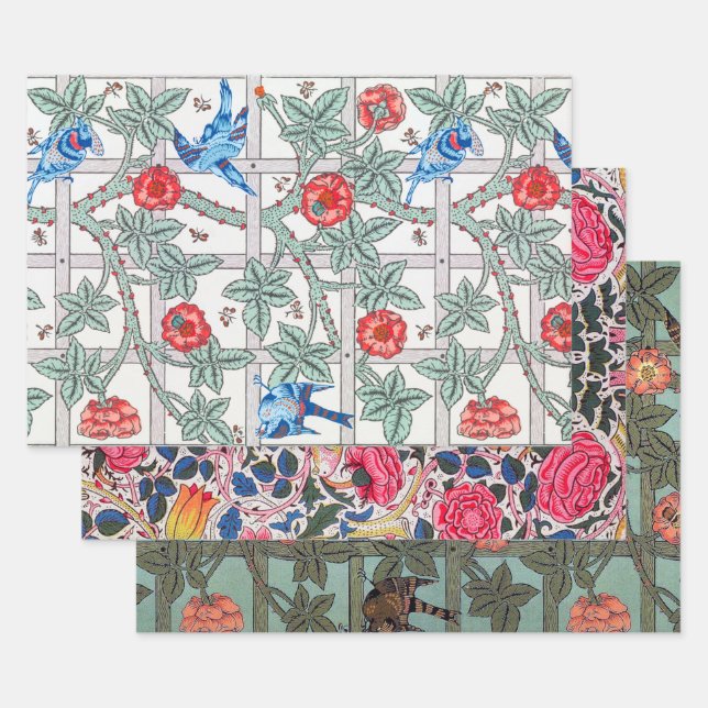 Rose with Small Bird, William Morris Wrapping Paper Sheets (Set)