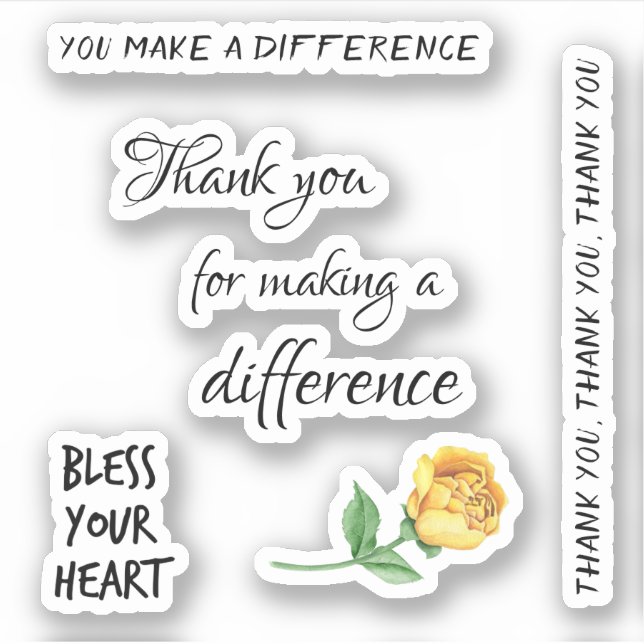 Rose with Thank You for Making a Difference Quotes Sticker (Front)