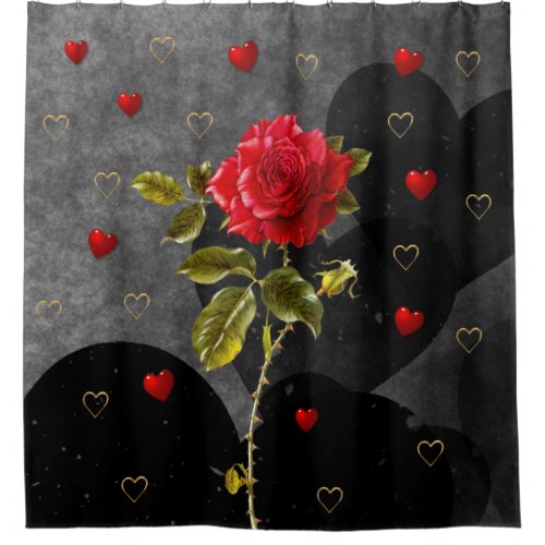 Rose With Thorns and Hearts Shower Curtain