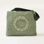 Rose Wreath And Monogram Curved Text Floral Canvas Tote at Zazzle