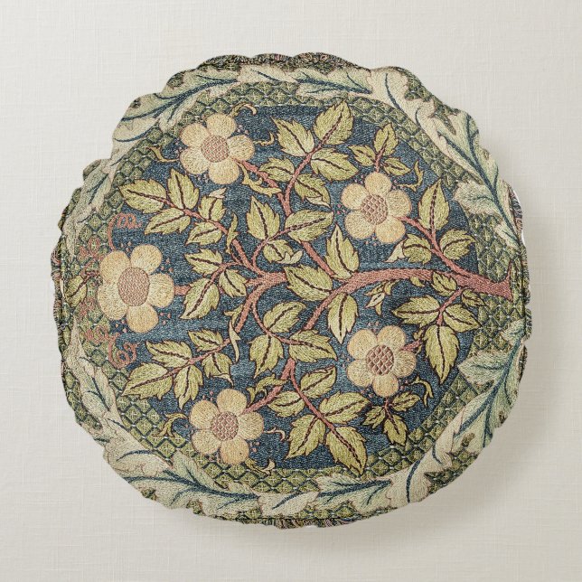Rose Wreath by William Morris Round Pillow (Front)